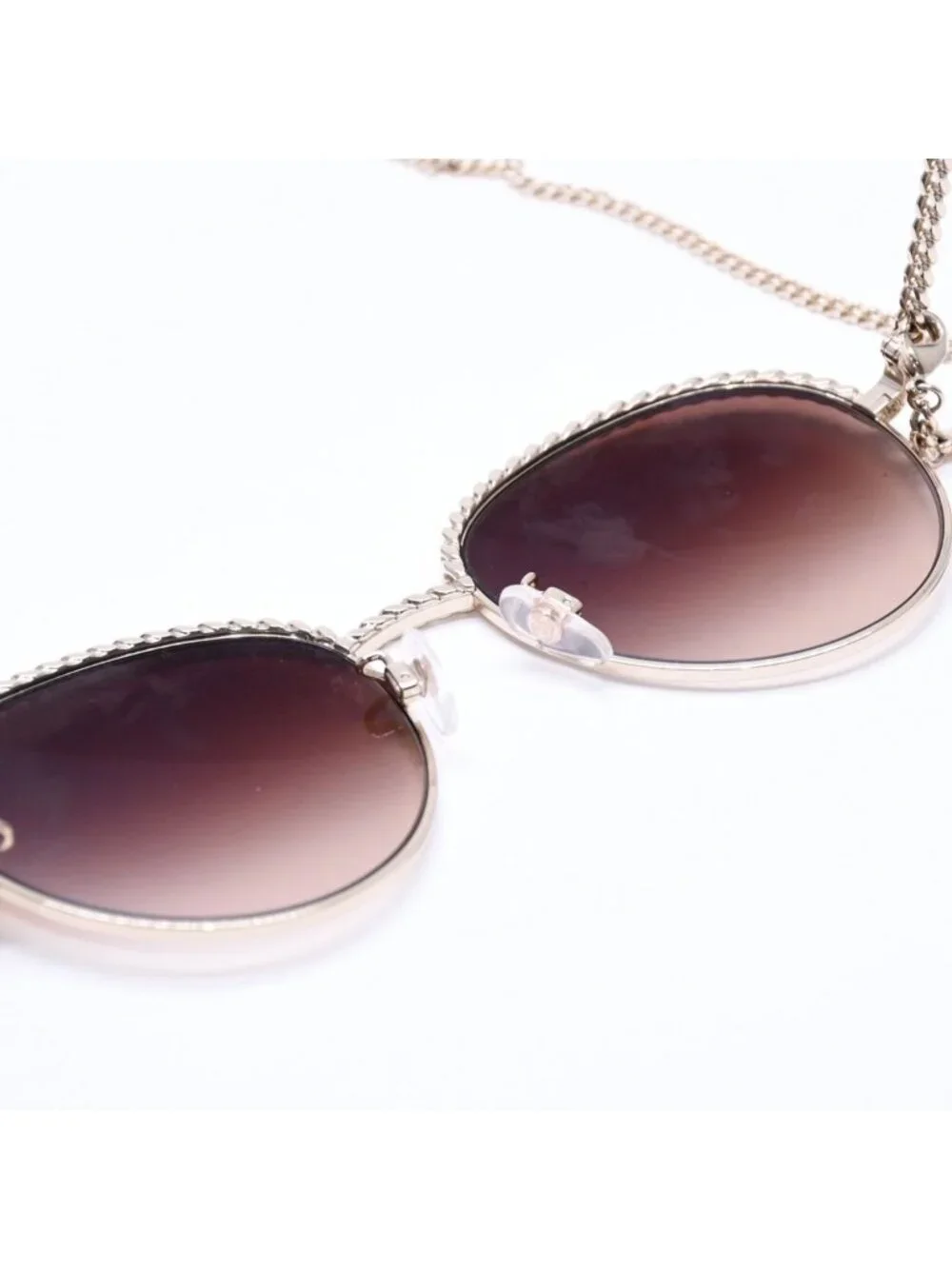 Chanel with Chain Sunglasses Metal Gold Eyewear